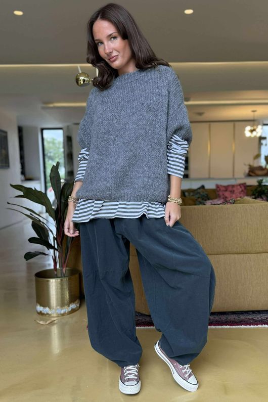  Big Softie Cap Sleeve Knit Top Slate 